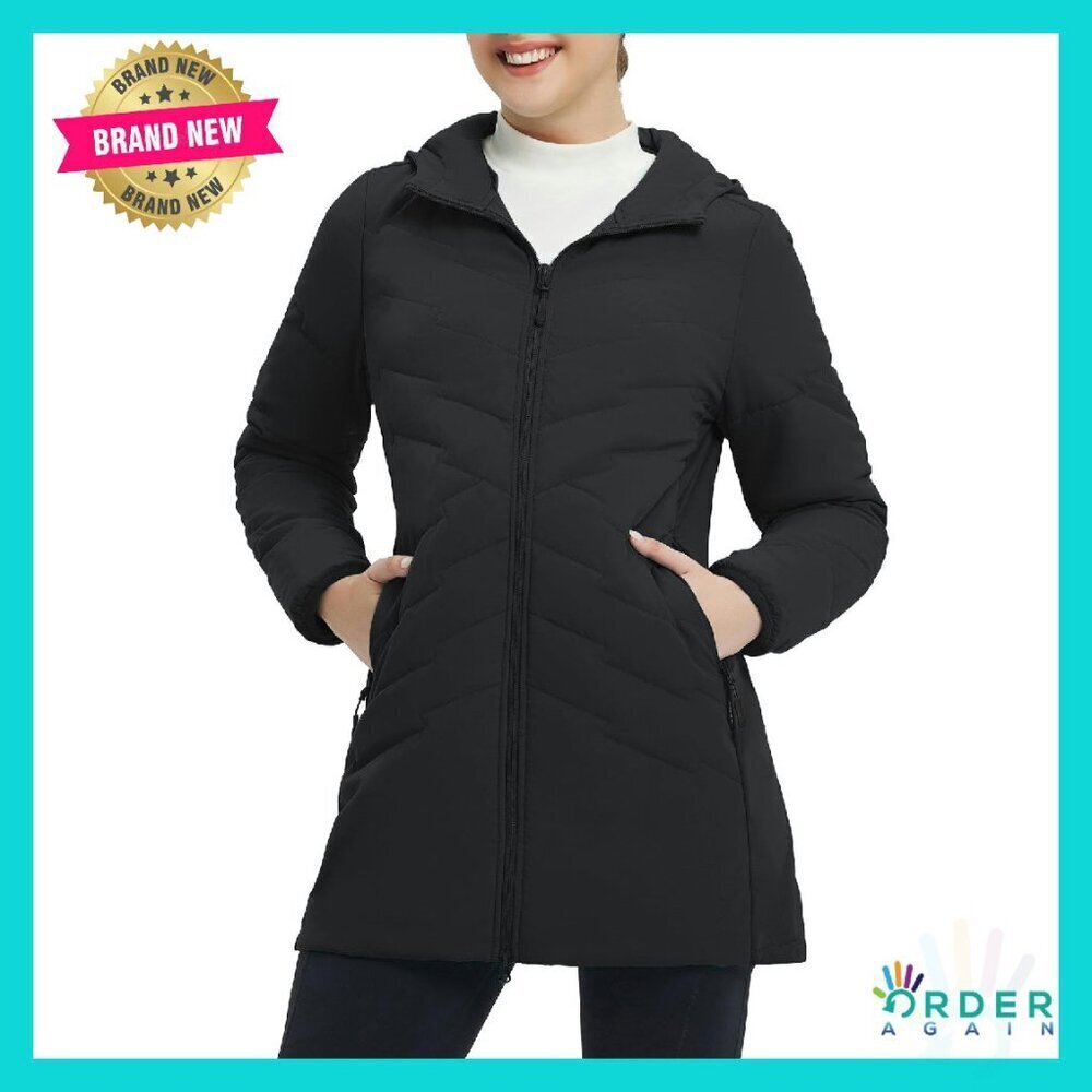 Long Puffer Quilted Jacket Lightweight Warm Water Resistant Hooded Chic Minimal